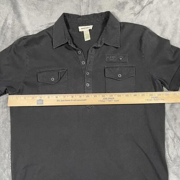 Diesel Polo Mens M Medium Gray 100% Cotton Pockets Casual Short Sleeve Shirt - Picture 3 of 9